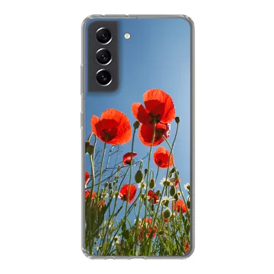 Produktbild von MuchoWow® Handyhülle Schutzhülle Hülle für Samsung Galaxy S21 FE Strahlende Sonne über einigen Mohnblumen in Spanien Silikon Softcase Handy Hülle - Mobiltelefonhülle