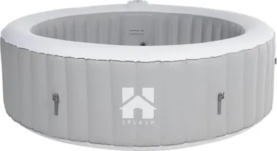 Produktbild von HOME DELUXE - Outdoor Whirlpool - SPLASH + Kissen, Getränkehalter und Sonnendach - Farbe: Grau - ⌀ 208 cm, 130 Luftdüsen - inkl. Abdeckung, Reparaturset, Filterset I Außen Spa für 6 Personen