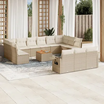 Produktbild von Möbel 14-tlg. Garten-Sofagarnitur mit Kissen Beige Poly Rattan - Sitzgruppe 3257136