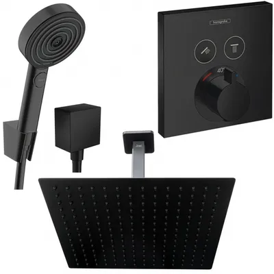 Produktbild von Hansgrohe und Jowi Unterputz Duschsystem ShowerSelect Thermostat, Schwarz, Duscharmatur mit Kopfbrause, Deckenanschluss, OHNE iBox