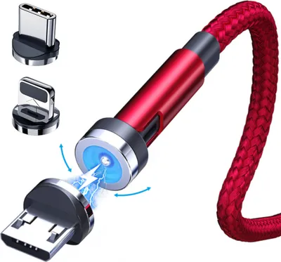 Produktbild von 540-Grad rotierende Magnetkabel Schnellladegerät Kompatibel für Ios / Android Type-c Rot