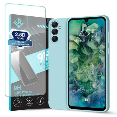 Produktbild von Hülle für Samsung Galaxy A05s mit 9H Displayglas Displayschutz Case Cover Bumper Smartphone Softgrip Schutzhülle Farbe: Hellblau