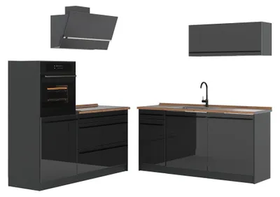Imagen del producto de Mueble de cocina Vicco R-Line Antracita alto brillo/Antracita 160 cm encimera Roble dorado, Model 66115