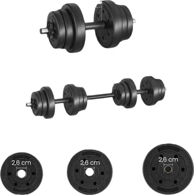 Produktbild von 2-in-1-Hantel-Set – Langhantel-Set – verstellbare Gewichte – platzsparend – 2 x 10 kg – Schwarz