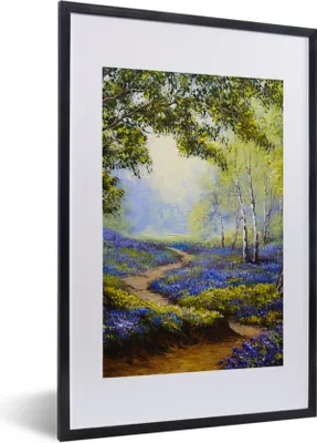 Produktbild von MuchoWow® Gerahmtes Poster Gemälde - Natur - Wald - Blumen - Ölfarbe 40x60 cm - Poster mit Schwarzem Bilderrahmen Wandposter Rahmen Foto Bilder - Poster in Rahmen
