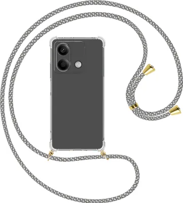 Produktbild von Handykette Backcover-Schutzhülle mit Band (Metall goldfarben) für Xiaomi Redmi Note 13 5G - weiß/grau kariert