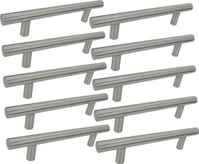 Immagine prodotto di set di 10 maniglie per mobili Aurora 96 mm - acciaio inox, spazzolato, nero opaco, perfette per armadi e cassetti, viti di montaggio incluse
