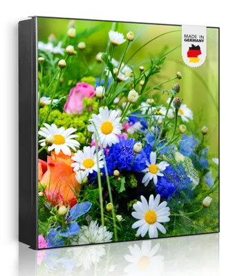 Produktbild von banjado Schlüsselkasten aus Metall, 30x30cm groß mit 32 Haken, als Magnettafel nutzbar, Korpus schwarz, Anschlag rechts, Blumenstrauß [SKG1 10444]