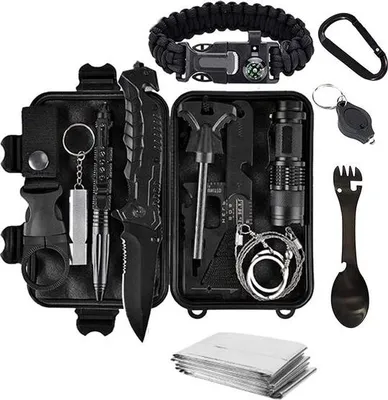Productafbeelding van Noodpakket - Overlevingskit 15-in-1 - Mes - Tactische zaklamp - Outdoor overleving - Kamperen - Noodsituaties