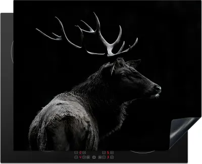 Produktbild von KitchenYeah© Herdabdeckplatte Hirsch - Schwarz - Porträt - Geweih - Tiere , 65x52cm, Küche Deko, Glaskeramikkochfeld Herdabdeckung, Abdeckplatte fùr Kochfeld
