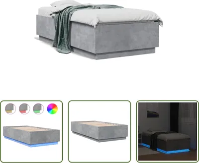 Produktbild von The Living Store Bettgestell mit LED Betongrau 90x190 cm Holzwerkstoff