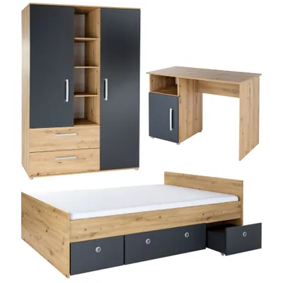 Produktbild von arthur berndt Jugendzimmer Set Alessio 4-teilig Kleiderschrank Schreibtisch 140 x 200 cm Bett inkl. Bettschubkästen