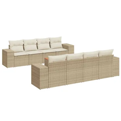 Produktbild von vidaXL 9-tlg. Garten-Sofagarnitur mit Kissen Beige Poly Rattan