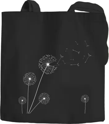 Produktbild von Jutebeutel Pusteblume Dandelion Baumwolltasche Stoffbeutel Einkaufstasche Autiga® schwarz 2 lange Henkel