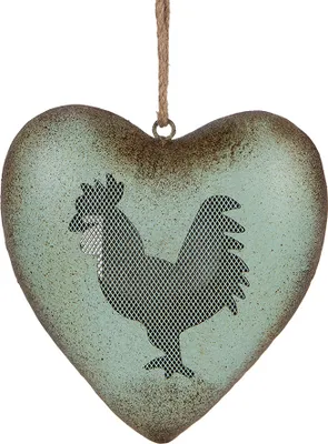 Immagine prodotto di Ciondolo decorativo Clayre & Eef Cuore 23x7x23 cm Gallo in metallo verde