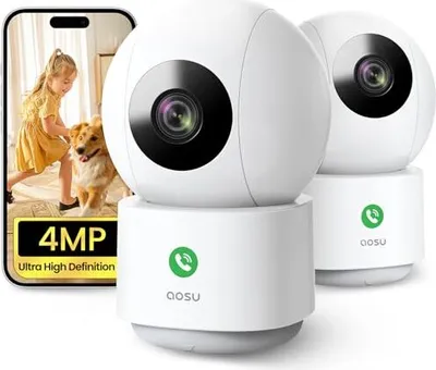 Produktbild von AOSU 4MP Pack 2 Überwachungskamera, Innen-WiFi-Homekit-Kamera 5G/2,4 GHz WiFi, Ein-Touch-Anruf, Baby/älter/Haustiere, kompatible Alexa