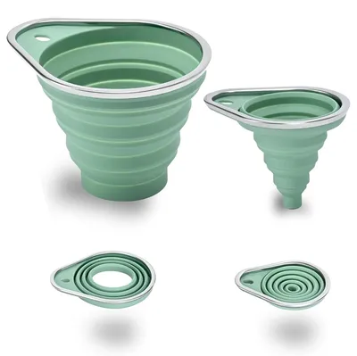 Produktbild von 2-in-1 Silikon Küchen Trichter Set, Faltbare Trichter, Edelstahlrand, für Flaschenbefüllung, Küchenzubehör