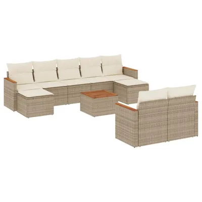 Produktbild von vidaXL 10-tlg. Garten-Sofagarnitur mit Kissen Beige Poly Rattan