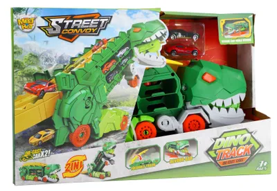 Produktbild von KiddyGo Transporter Dino Spielzeug mit 2 Diecast-Autos und Rennbahn