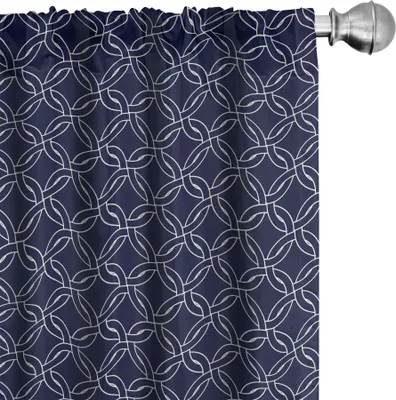 Produktbild von ABAKUHAUS Navy blau Vorhänge, Gardinen, Abstrakte geometrische verwickelte Kreis-Ring-Formen rundes Marine-Seemotiv, 2 Stück 75 x 175 cm, Marineblau Weiß