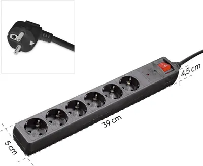 Productafbeelding van Hama stekkerdoos met 6 stopcontacten, schakelaar, 1,4 meter kabel, overspanningsbeveiliging, bescherming tegen aanraking, wit