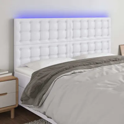 Imagen del producto de Living Store, cabecero LED, blanco, 180x5x118/128 cm, revestimiento de cuero sintético