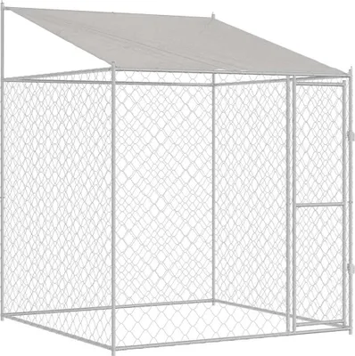 Immagine prodotto di Gabbia per cani vidaXL con tetto, argento, 200 x 200 x 258 cm, acciaio e PE