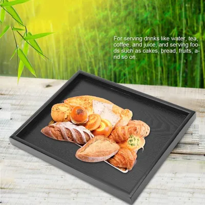Zdjęcie produktu dla Czarna taca - Prostokątna taca drewniana - Wielofunkcyjna - Do kawy/herbaty - 30 x 24 cm - Trwałe drewno lite - Naczynia