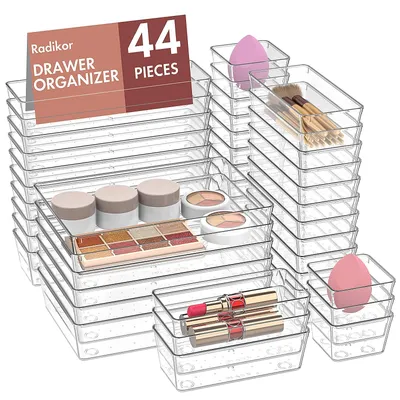 44-teiliges Schubladen-Organizer-Set, transparent, 4 Größen