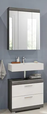 Immagine prodotto di Set da bagno Scout 2 pezzi con mobile a specchio argento fumé / bianco lucido, illuminazione LED: senza illuminazione
