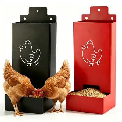 2er-Set Hühnerfutterautomaten, je 1,3 l, Metall, schwarz/rot