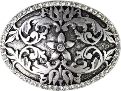 Produktbild von Gürtelschnalle 4 cm mit Blumenmuster und Strasssteinen, Trachtenschnalle