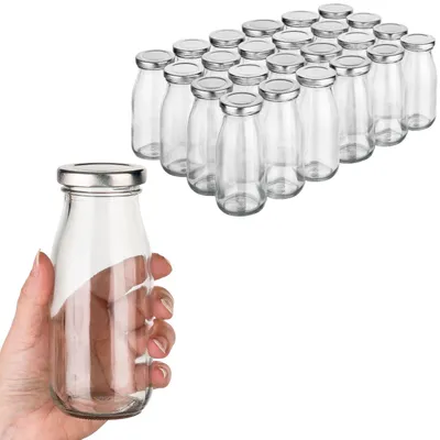 Produktbild von 24x Milchflasche Glasflasche 250ml - kleine Glasflaschen zum Befüllen leere Flaschen zum Befüllen mit Schraubverschluss Smoothie Flasche Glas Weithalsflasche Milchbehälter