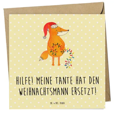 Produktbild von Mr. & Mrs. Panda Grußkarte Tante Weihnachten - Gelb Pastell - Geschenk, Liebe, Nichte, Geburtstage, Glückwunschkarte, Geschenke, Verwandtschaft, Neffe, anlasskarte, für