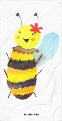 Produktbild von Mr. & Mrs. Panda Handtuch Biene Happy - Weiß - Geschenk, Badehandtuch, Strandtuch, Frottee-Handtuch, Duschtuch, Großes