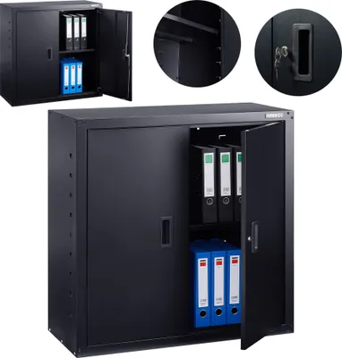 Produktbild von AREBOS Aktenschrank 90 x 90 x 40 cm Büroschrank Lagerschrank Materialschrank Aktenschränke Höhenverstellbarer Einlegeboden mit Rolen lSchwarz