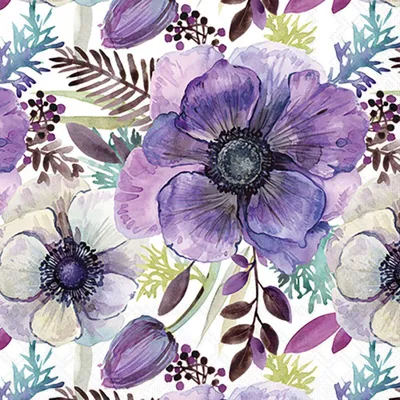 Produktbild von A Servietten Cocktail 25x25cm 3-Lagig 20 Servietten lila Blumen Napkin 25 Purple dream