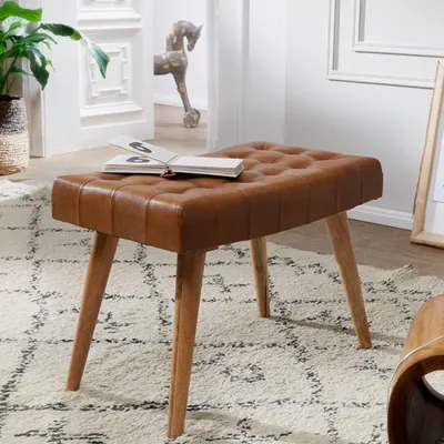 Image de Chaise 67x47x39 cm manguier bois massif / cuir véritable chesterfield design | Wohnling