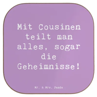 Produktbild von Mr. & Mrs. Panda Tassenuntersetzer Spruch Cousine Geheimnisse - Lavendeltraum - Geschenk, einzigartige Designs, Coaster, Untersetzer Gläser, Familie, Erinnerungen, Freude