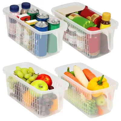 Obrázek produktu pro Kurtzy Organizr do lednice a lon box do kuchysk linky s rukojet (4 ks) - dlka 32 cm - prhledn plastov ndoby pro