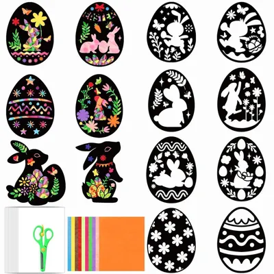 Produktbild von Ostern Bastelset Kinder, Fensterbilder, Ostereier, Hasen, DIY Osterdeko, 79 Teile