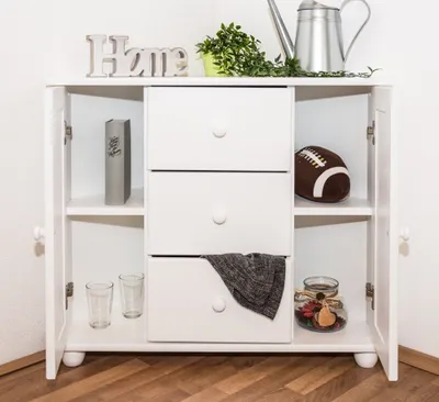 Produktbild von Kommode Kiefer massiv Vollholz weiß Junco 177 – Abmessungen: 78 x 90 x 60 cm (H x B x T)