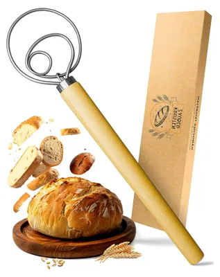 Produktbild von Dänischer Teigbesen für die einfache Teigzubereitung - Hochwertiges Zubehör zum Brotbacken - Teigrührer, Teigkneter, Teigmischer