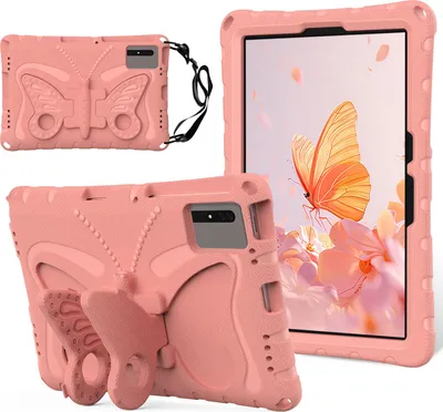 Produktbild von Kinder Hülle für Lenovo Tab M11 2023 /Xiaoxin Pad 2024 11" Leicht Stoßfeste EVA Kindgerechtes Schutzhülle mit Schultergurt, Schmetterlings-Ständer Pink