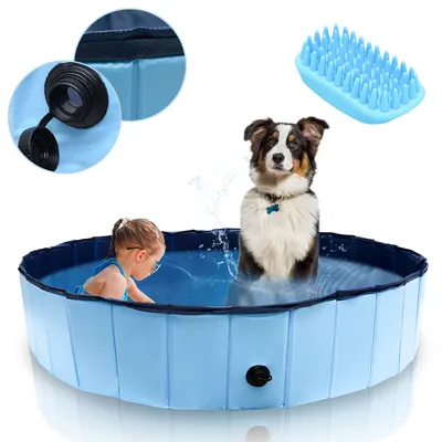 Produktbild von EINFEBEN Hundepool pool Blau Ersatzflicken Schwimmbecken Faltbarer Swimmingpool Haustier 160cm