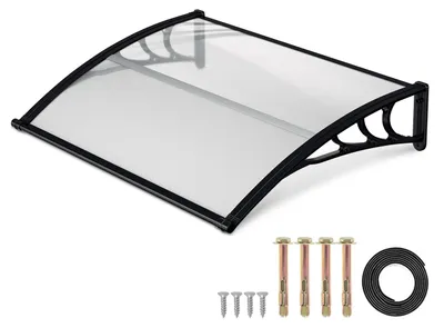 Produktbild von Eikuavons Haustürvordach mit Regenrinne 150 x 100 cm, Polycarbonat, Schwarz/Transparent