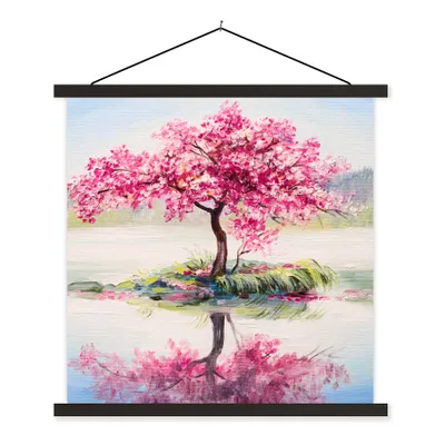 Produktbild von MuchoWow® Textilposter Gemälde - Blüte - Wasser - Ölgemälde 120x120 cm mit schwarzem Rahmen - Aufhängungsset