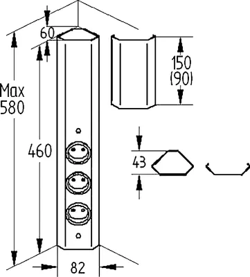 Produktbild von Energie-Ecksäule ST 3081/3 in EDELSTAHL mit 3 Steckplätzen / Mehrfachsteckdose / Ecksteckdose