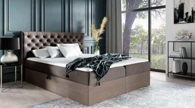 Produktbild von Kontinentales Bett 140x200 CHANTELLE 3 - dunkle Eiche / Braun + GRATIS Matratzenauflage
