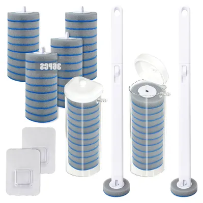 Produktbild von Einweg Toilettenbürsten Set, 2 Stück mit 36 Nachfüllschwämmen, antibakterielle Klobürste für Bad und Waschbecken